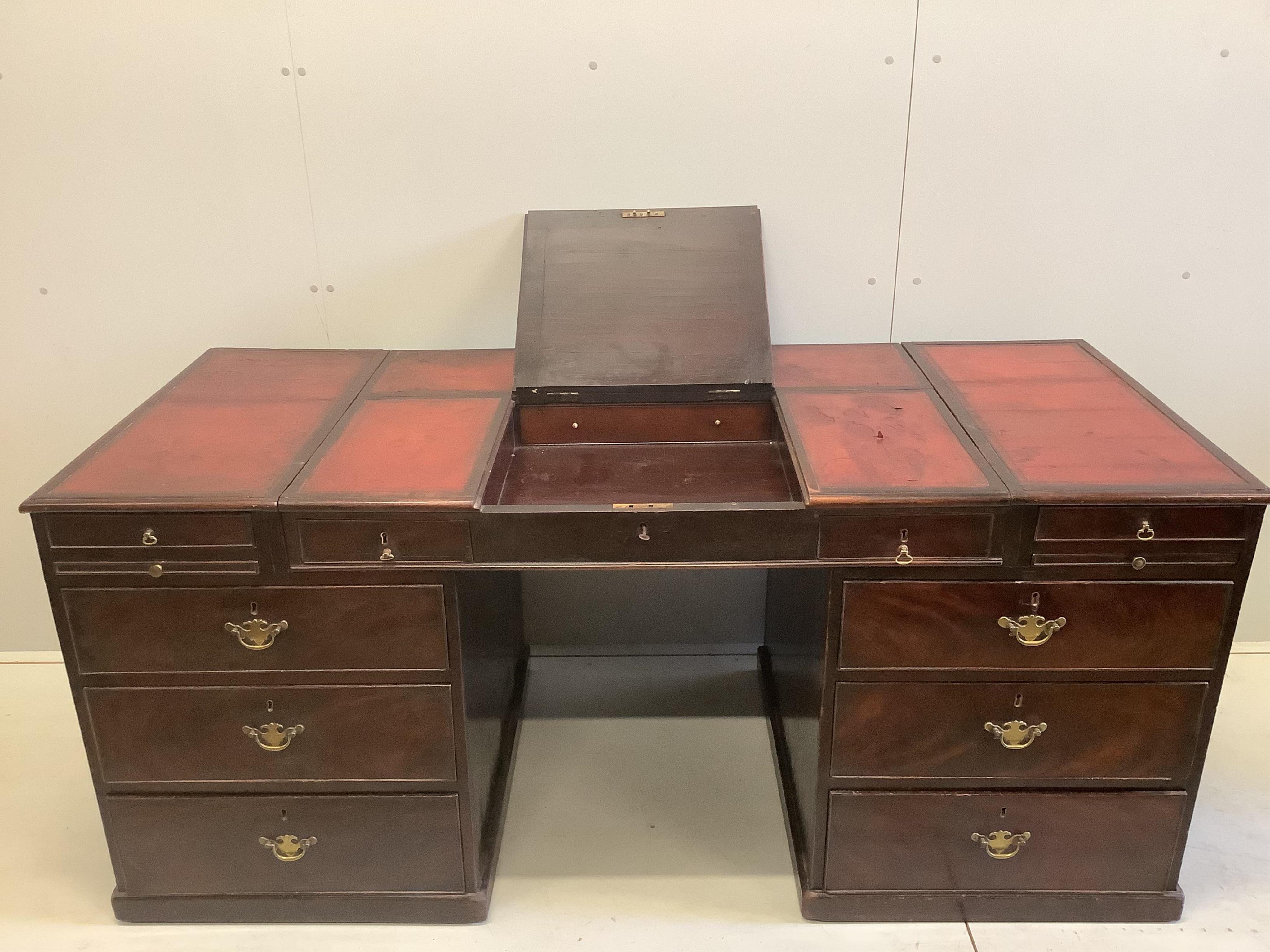 A mahogany pedestal desk, width 181cm, depth 78cm, height 79cm